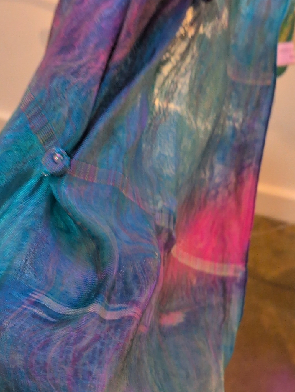 Silk Turquoise Pink Yellow Scarf As Is - Picture 2 of 4